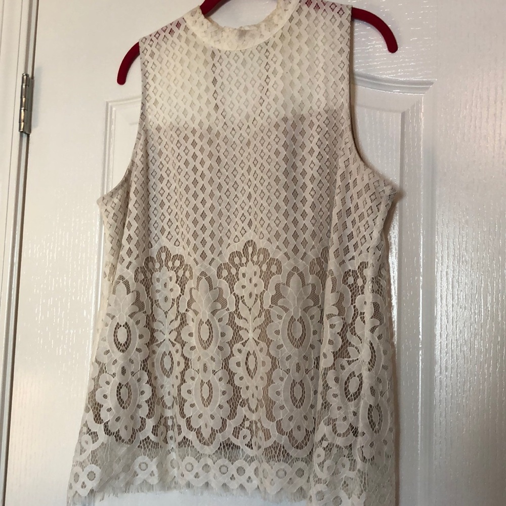 Cream Lace Sleeveless Blouse